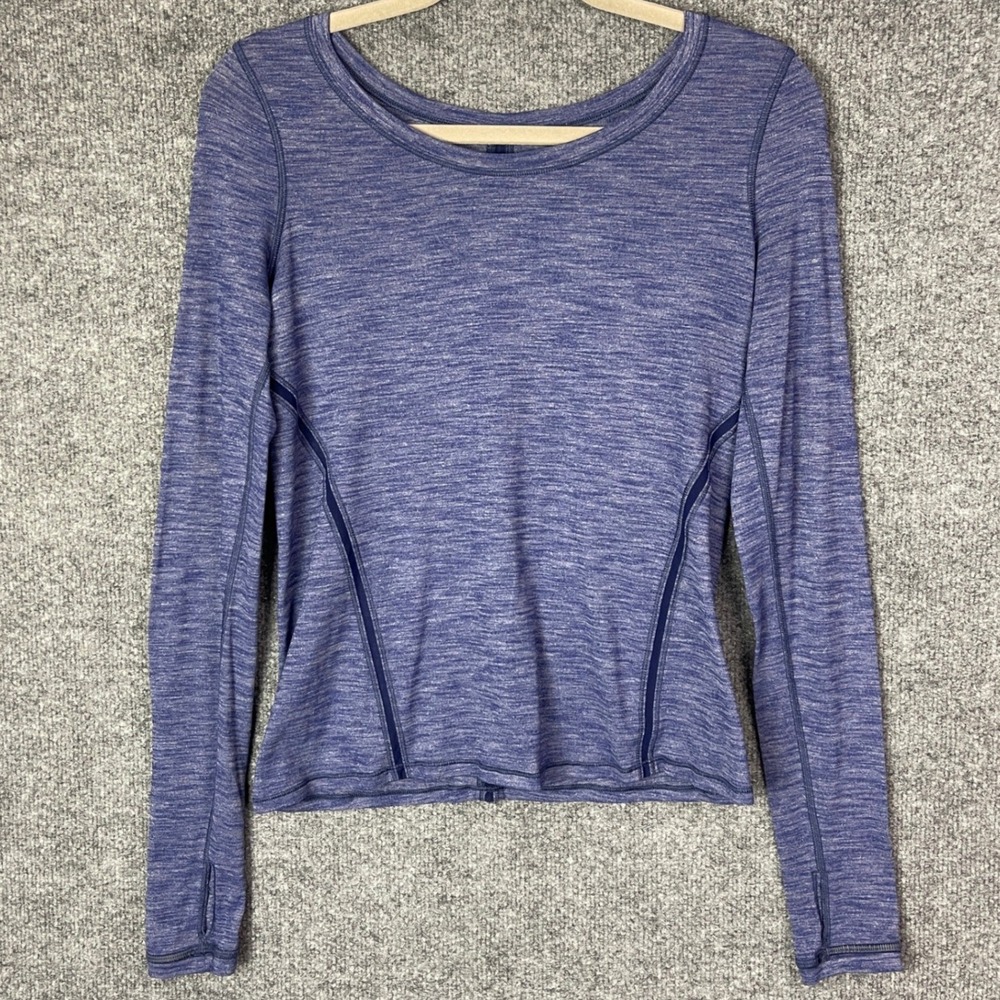 Lululemon Long Sleeve Top Womens 6 Blue Heathered Thumbholes Ribbed